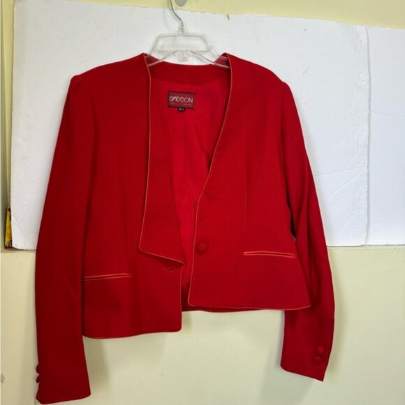 SASSON Vintage 1980 Wool Cropped Blazer Jacket Bolero Lightweight Button Satin - Picture 2 of 16